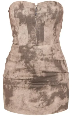 Acid Wash Twill Binded Bandeau Bodycon Dress-PrettyLittleThing