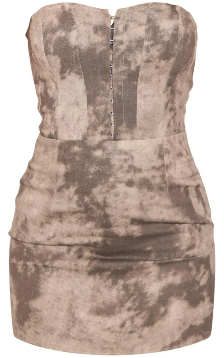 Acid Wash Twill Binded Bandeau Bodycon Dress-PrettyLittleThing