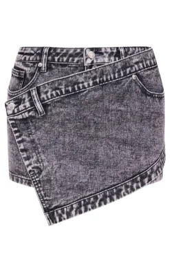 Acid Wash Wrap Denim Mini Skirt-PrettyLittleThing
