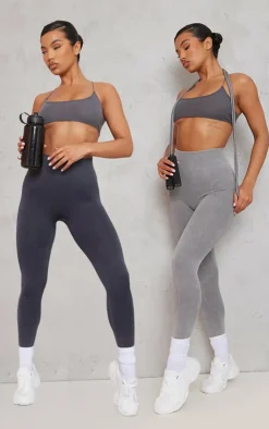 PrettyLittleThing Seamless Gym Wear*and Charcoal Acid Wash Seamless Gym Leggings