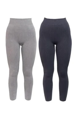 PrettyLittleThing Seamless Gym Wear*and Charcoal Acid Wash Seamless Gym Leggings