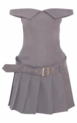 Bardot Belted Pleated Shift Dress-PrettyLittleThing New