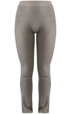 Sale PrettyLittleThing Basic Rib Knit Kick Flare Pants Grey