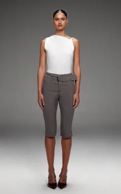 Best PrettyLittleThing Belt Detail Capri Pants Grey