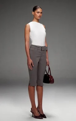 Best PrettyLittleThing Belt Detail Capri Pants Grey