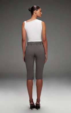 Best PrettyLittleThing Belt Detail Capri Pants Grey
