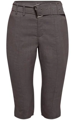 Best PrettyLittleThing Belt Detail Capri Pants Grey