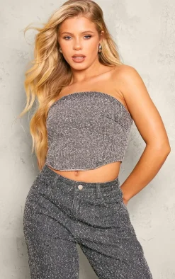 PrettyLittleThing Corsets*Bobble Denim Corset Crop Top