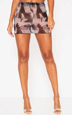 PrettyLittleThing Body Print Mesh Mini Skirt Grey