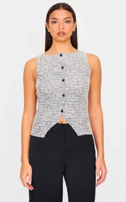 PrettyLittleThing Sleeveless Tops*Boucle Button Down Waist Coat