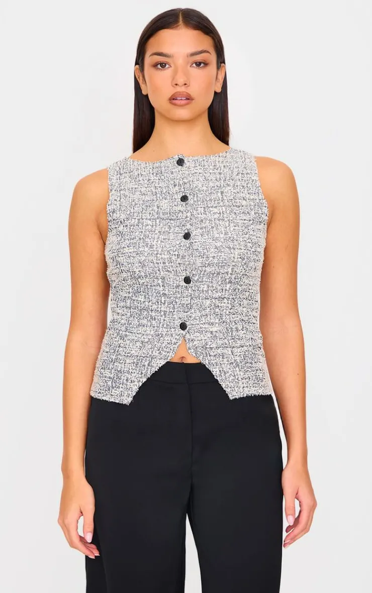 PrettyLittleThing Sleeveless Tops*Boucle Button Down Waist Coat