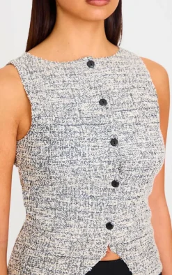 PrettyLittleThing Sleeveless Tops*Boucle Button Down Waist Coat