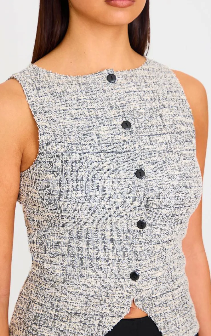 PrettyLittleThing Sleeveless Tops*Boucle Button Down Waist Coat