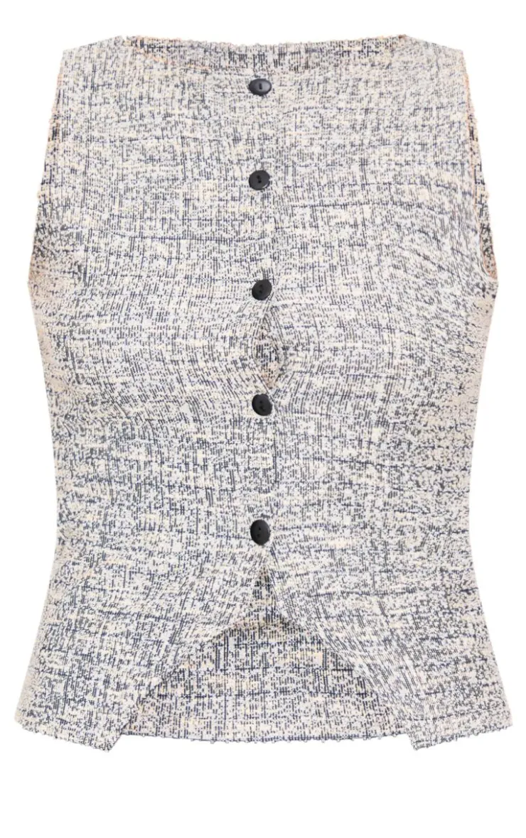PrettyLittleThing Sleeveless Tops*Boucle Button Down Waist Coat