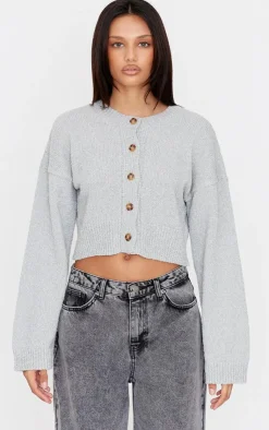 PrettyLittleThing Cardigans*Boucle Knit Button Through Cropped Cardigan