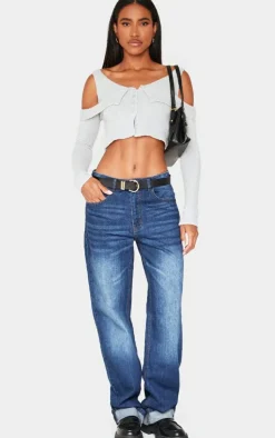 PrettyLittleThing Knitted Tops*Boucle Knit Cold Shoulder Button Up Top