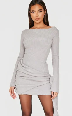 Brushed Rib Tie Waist Detail Bodycon Dress-PrettyLittleThing