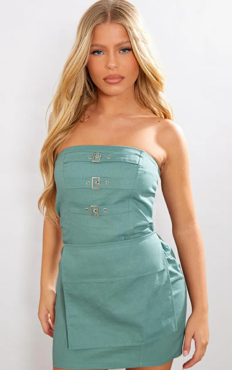 Buckle Detail Utility Bandeau Bodycon Dress-PrettyLittleThing Best