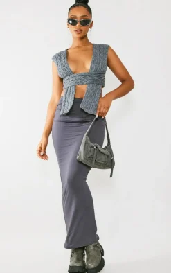 PrettyLittleThing Wrap Tops*Cable Knit Wrap Multi Way Top