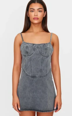 Cami Strap Bustier Denim Mini Dress-PrettyLittleThing Outlet