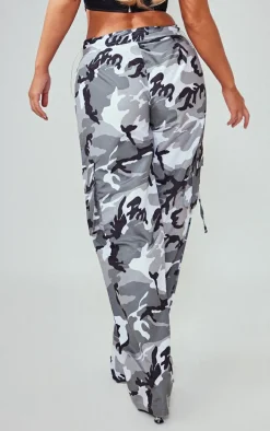 Grey Camo Print Lightweight Shell Low Rise Cargos