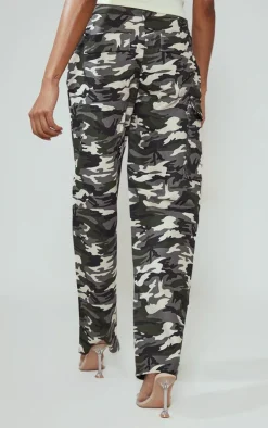 Grey Camo Wide Leg Cargo Pants