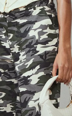 Grey Camo Wide Leg Cargo Pants