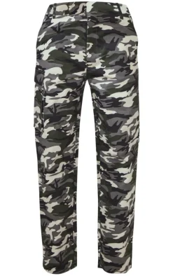 Grey Camo Wide Leg Cargo Pants
