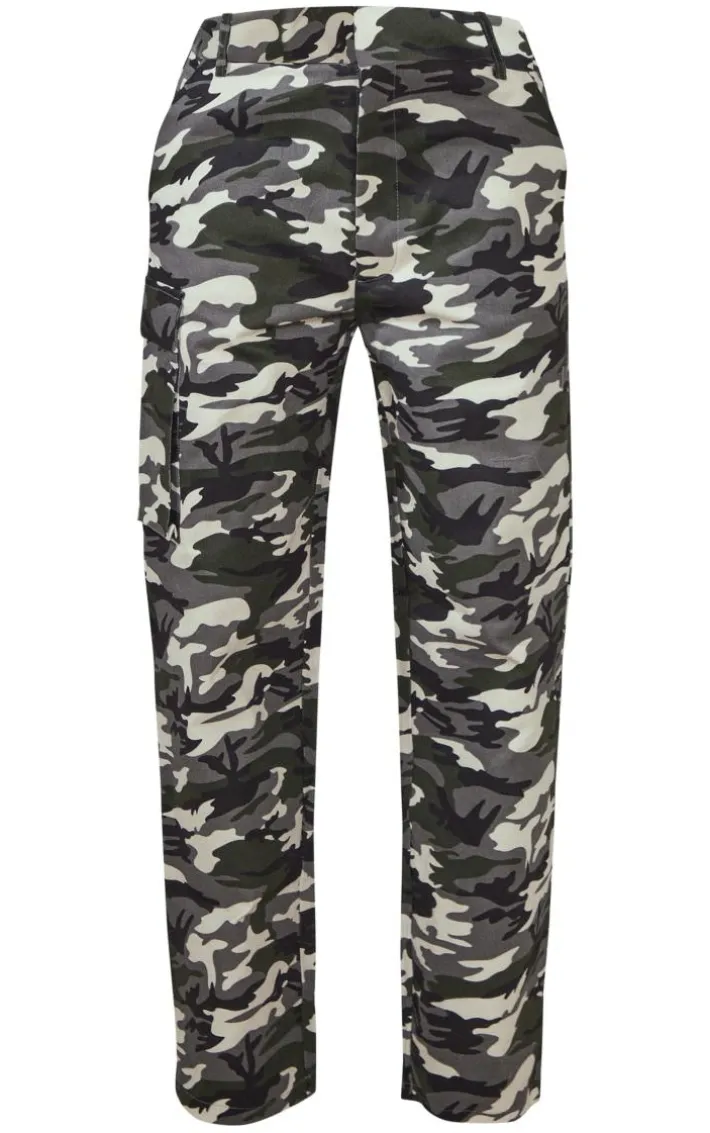 Grey Camo Wide Leg Cargo Pants