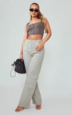 Grey Cargo Pocket Baggy Wide Leg Jeans