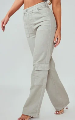 Grey Cargo Pocket Baggy Wide Leg Jeans