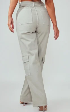 Grey Cargo Pocket Baggy Wide Leg Jeans
