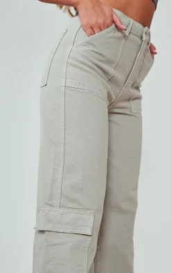 Grey Cargo Pocket Baggy Wide Leg Jeans