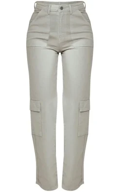 Grey Cargo Pocket Baggy Wide Leg Jeans