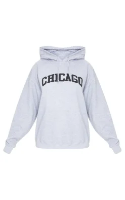 Grey Chicago Print Hoodie