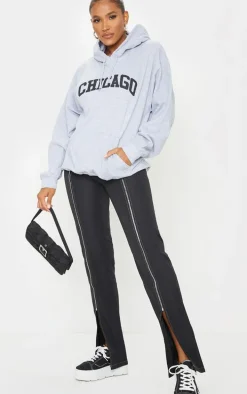Grey Chicago Print Oversized Hoodie