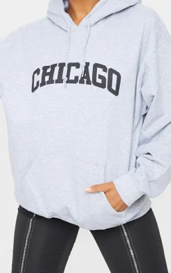 Grey Chicago Print Oversized Hoodie