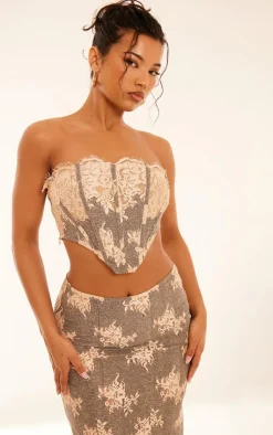 Hot PrettyLittleThing Contrast Lace Detail Corset Grey