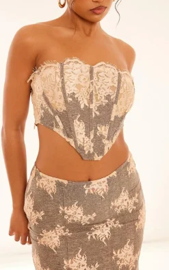 Hot PrettyLittleThing Contrast Lace Detail Corset Grey