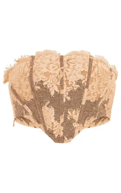 Hot PrettyLittleThing Contrast Lace Detail Corset Grey