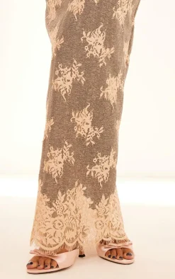 Sale PrettyLittleThing Contrast Lace Detail Maxi Skirt Grey