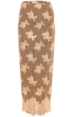 Sale PrettyLittleThing Contrast Lace Detail Maxi Skirt Grey