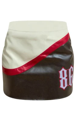 Hot PrettyLittleThing Contrast Stripe Coated Denim Mini Skirt Grey