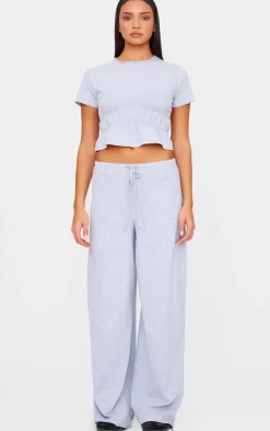 Hot PrettyLittleThing Cotton Ruched Detail Crop Top Grey