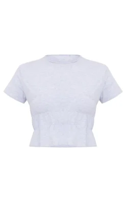 Hot PrettyLittleThing Cotton Ruched Detail Crop Top Grey
