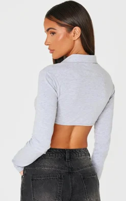 PrettyLittleThing Shirts*Cotton Shirt Look Crop Top