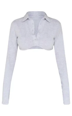 PrettyLittleThing Shirts*Cotton Shirt Look Crop Top