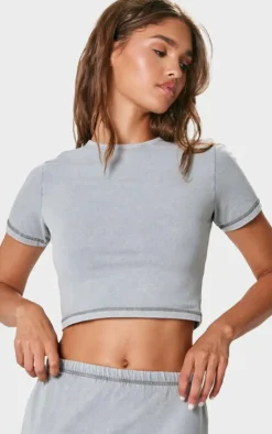 Best PrettyLittleThing Cotton Washed Longline T Shirt Grey