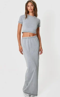 Best PrettyLittleThing Cotton Washed Longline T Shirt Grey