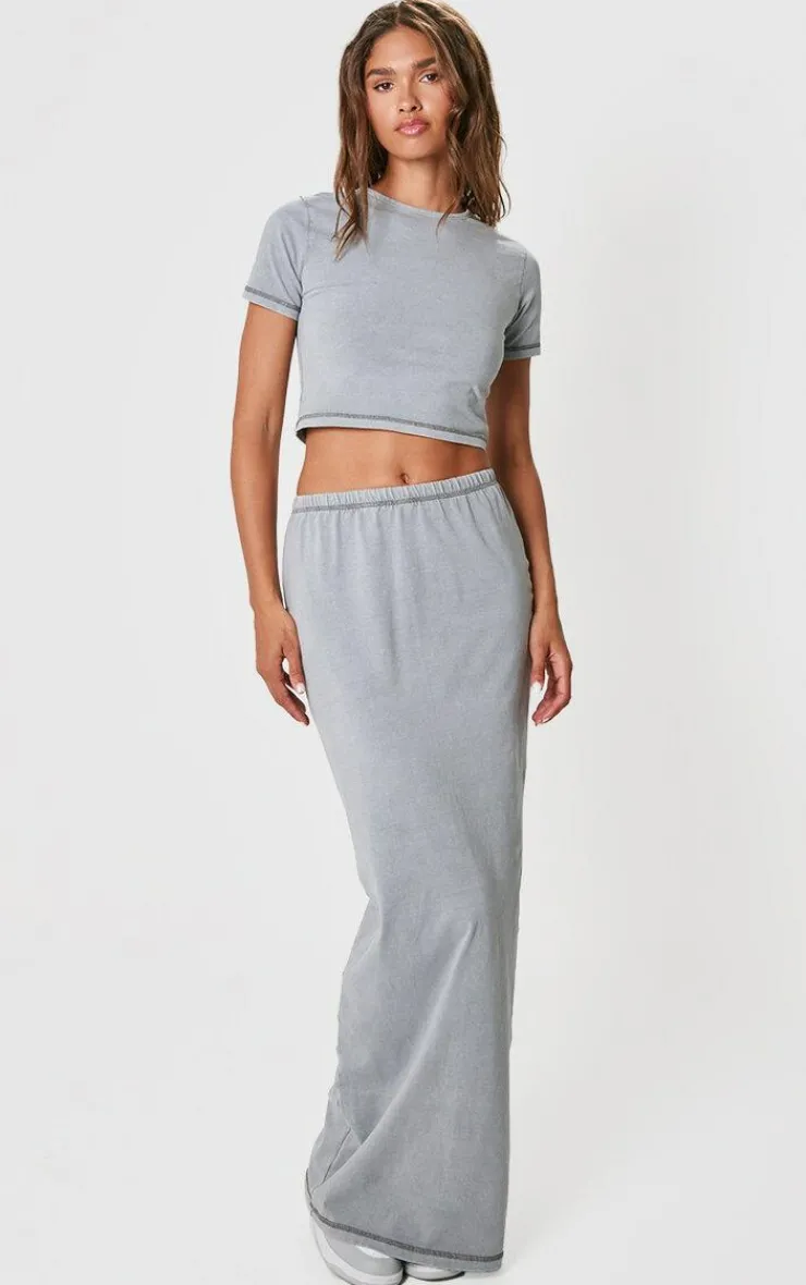 Best PrettyLittleThing Cotton Washed Longline T Shirt Grey
